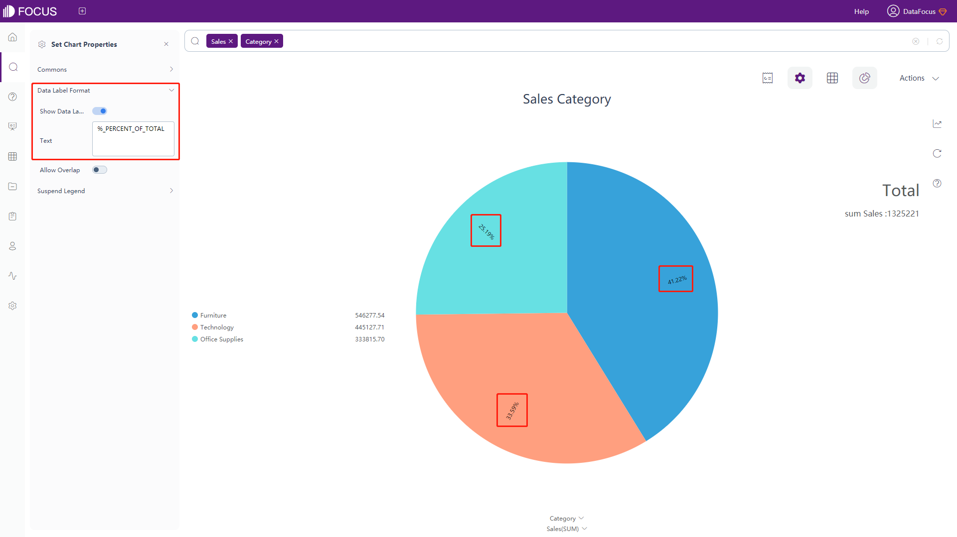 Figure 3-4-22 Pie chart - data label format